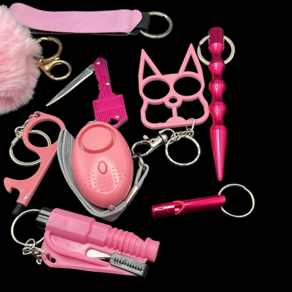 Set of 11 Pink Self Defense Keychain w/Kitty Knuckles - Picture 3 of 3